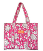 Cotton Tote bag for Women | Shoulder Bag | Reversible Bag | Durable Shopping bag | Reusable Grocery Bags | Eco friendly Bags| Handmade Cotton Bag | Stylish Quilted handBag (Pink White)