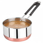 Padchaaya Copper Bottom Sauce Pan Tea Maker Milk Coffee pan bhgoni Stainless Steel Sauce Pan with Handle, Flat Base, Tea Pan, Milk Pan Tapeli Patila, Pot (Copper- 2 L)