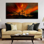 VIBECRAFTS Canvas Paintings for Living Room Drawing Room Three Cross Silhoutte Canvas Wall Painting Fitted With Wooden Frame For Home | Office | Living Room | Gifts (PTVCH_2540)