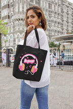 YaYaCafe BTS Printed Canvas Cotton Black Tote Bag with Zipper for Women & Girls