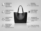 PAVILONN Women Tote Bag PU Leather Office Shoulder Handbag, Large Capacity Black Top Handle Purse for Work, College, Shopping, Travel, Everyday Carry, Elegant Gift for Women