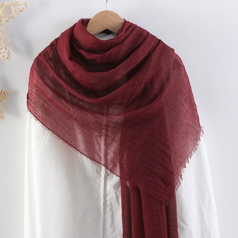 CrossKulture Crinkled PolyCotton Scarf for Women - 180 x 90 cm Stole for Women | PolyCotton Scarf for Summers, Head Cover for Women | Lightweight Scarf for Women | Women Accessory (Wine)