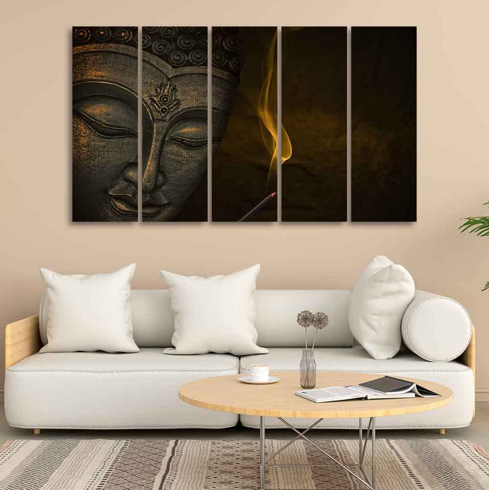 VIBECRAFTS Premium Wall Painting of Peaceful Buddha Sculpture Set of Five For Home|Office|Living Room|Gift (PTVC5Pcs4_8645)