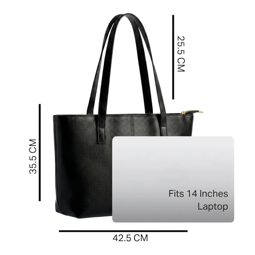 Nexeura Women's Stylish Black Tote Bag | Large Capacity PU Leather Shoulder Handbag | Elegant Office Bag for Girls & Ladies | Lightweight Daily Use Purse | Trendy Travel Work Bag for Women