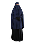 ICW Women Stretchable Jersey Smoking Sleeve Jilbab Cum Prayer khimar Hijab (Free Size) (Blue)