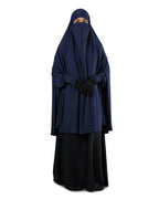 ICW Women Stretchable Jersey Smoking Sleeve Jilbab Cum Prayer khimar Hijab (Free Size) (Blue)