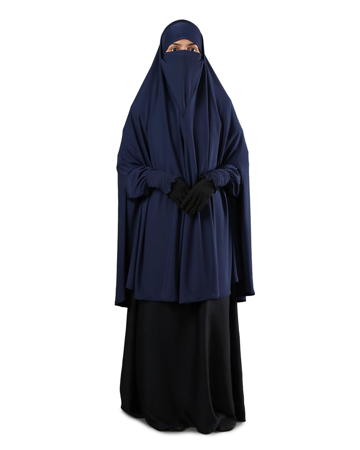 ICW Women Stretchable Jersey Smoking Sleeve Jilbab Cum Prayer khimar Hijab (Free Size) (Blue)