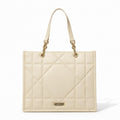 Fargo Matrix Tote Bag for Women | Vegan Leather Handbag with 15-Inch Laptop Compartment, Smooth Zip | Stylish Office, College & Daily Use Tote | Made in India (Ivory)