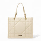 Fargo Matrix Tote Bag for Women | Vegan Leather Handbag with 15-Inch Laptop Compartment, Smooth Zip | Stylish Office, College & Daily Use Tote | Made in India (Ivory)