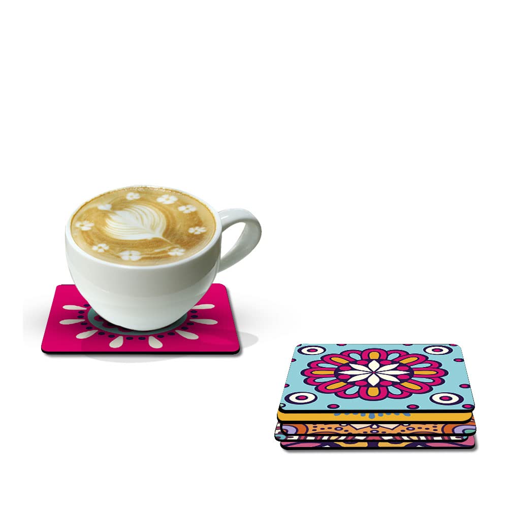 Artvibes Printed MDF Wooden Coasters for Home and Kitchen | Dining Table Decor | Square Coasters | Kitchen Decorative Items | Table Decoration | Home Decor (Set of 6)(Abstract Pattern) TC_2005