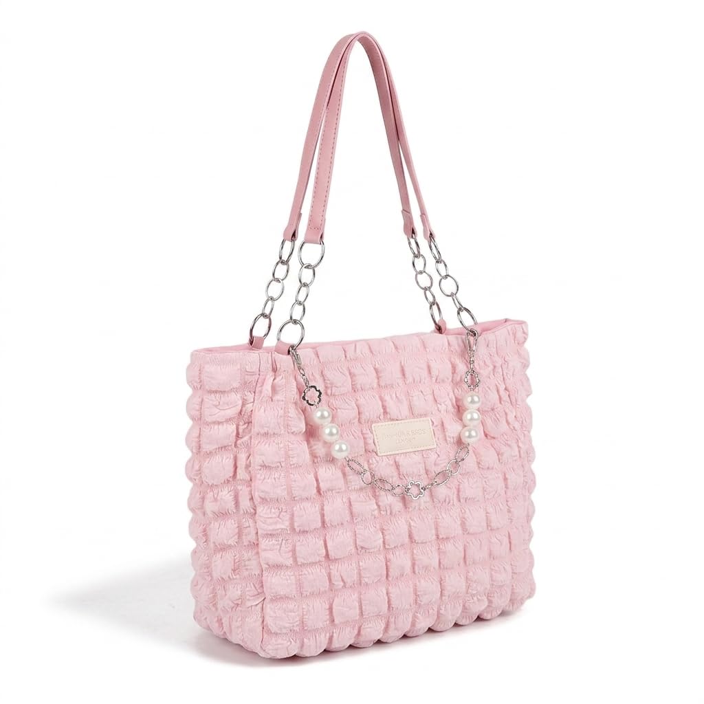 Zibuyu® Pink Textured Shoulder Tote Bag for Woman, 3D Bubble Handbag