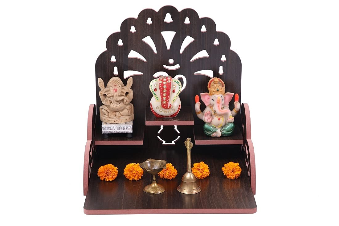 CrazyInk Fully Handmade Beautiful Wooden Home and Office Temple/Pooja Mandir (Multi., 28 X 26.5 X 28 Cm) (1)