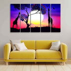 VIBECRAFTS Pair of Giraffe at Night Canvas Wall Painting of Five Pieces For Home|Office|Living Room|Gift (PTVC5Pcs4_8736)