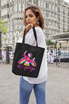 YaYaCafe BTS Printed Canvas Cotton Black Tote Bag with Zipper for Women & Girls