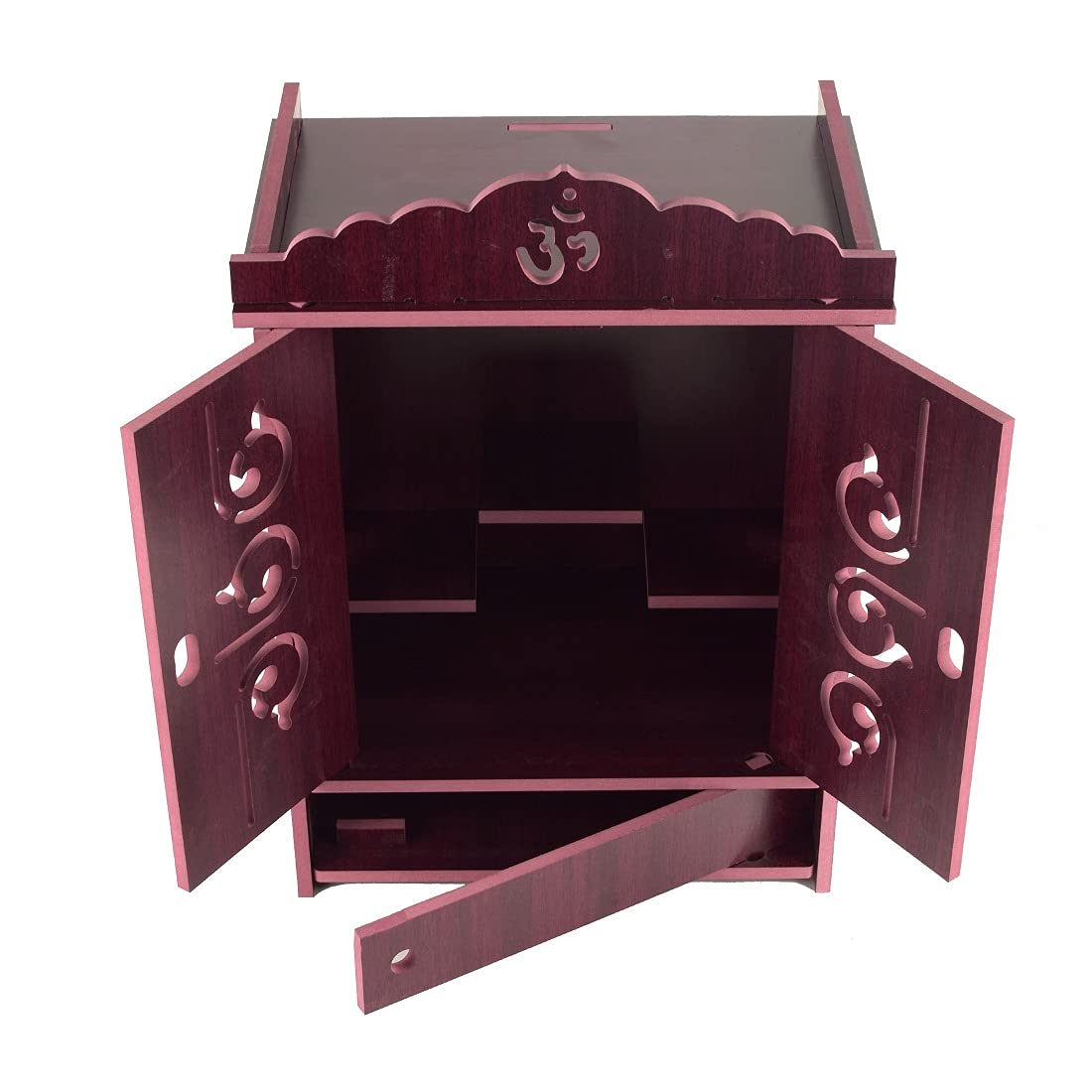 nexat Beautiful Engineered Wood Home Temple|Wall Mounted Temple|Handcrafted Temple|Big Wooden Temple for Home|Solid Wood Temple|D x W x H - 18x27x42CM| (Maroon)