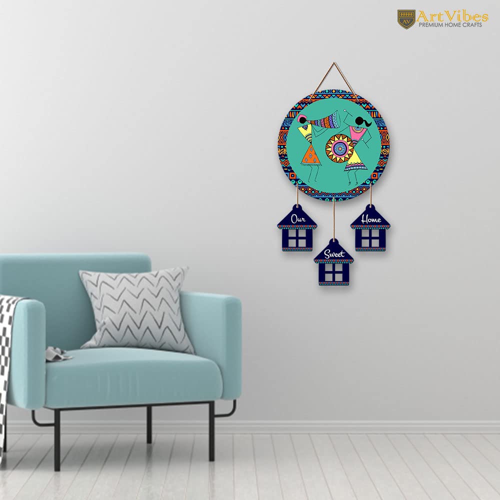 Artvibes Warli Dancing Art Wooden Wall Hanger for Home Decor | Living Room | Decoration Wall Hanging Items | Handcrafted Art | Aesthetic Wooden Decor | Aesthetic Wall Art | Ideal Gifts (WH_7206N)