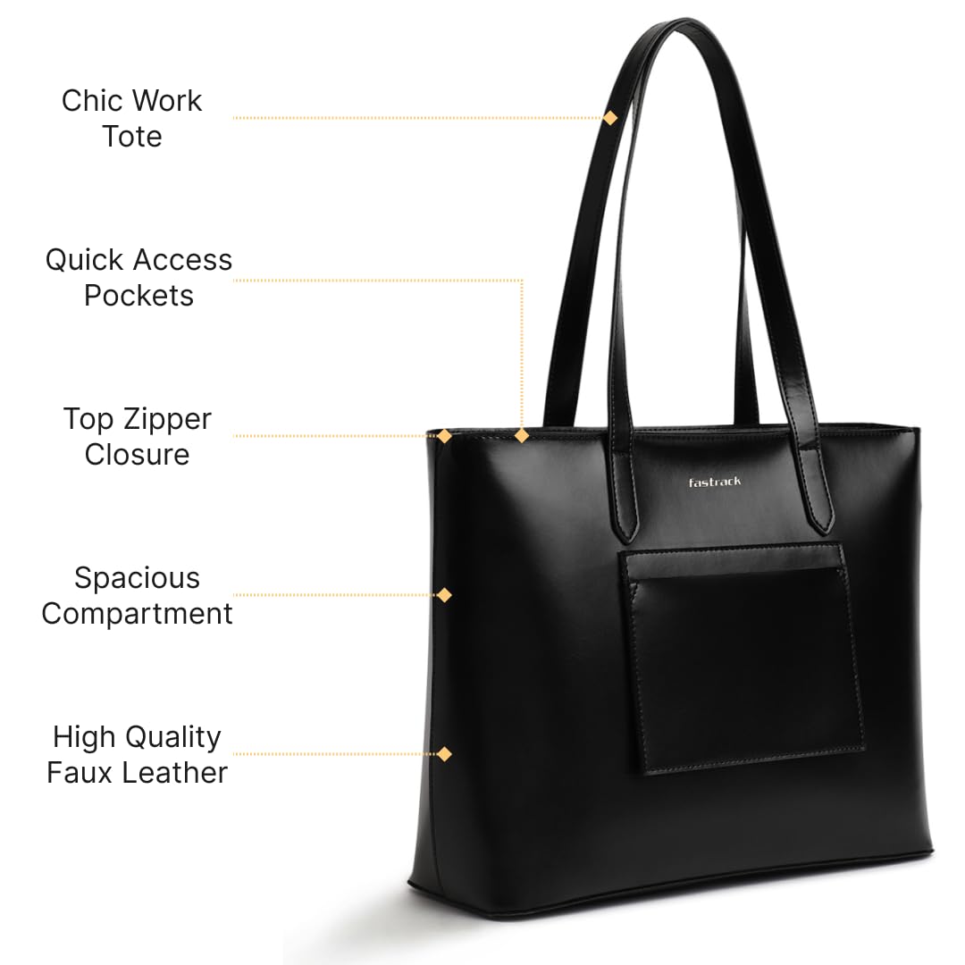 Fastrack PU Structured Tote Bag with Cut Work for Women, Girls and Ladies | College & Office Ready Tote Bag