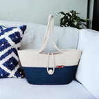 BEAUTIFUL HOMMIES Attractive Hand Bag |large Tote Bag |Summer Bag | Bucket Bag | Basket Bag | Bamboo Tote | Beach Bags for Women|Boho Bag|Handbag |Jute Bag |Handmade Bag (BLUE WHITE STYLISH)