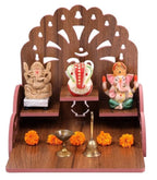 AVONIX LASER STUDIO Traditional Wooden Pooja Mandir with Om Symbol, Dual Elevated Platforms, and Ornate Side Cutouts – Perfect for Idols and Daily Rituals (Brown)