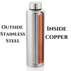 Silverglow Inside Copper Finish Bottle | Stainelss Steel 750 ml capacity Water Bottle | Leakproof and durable | Outdoor, gym, school, office and gifting article