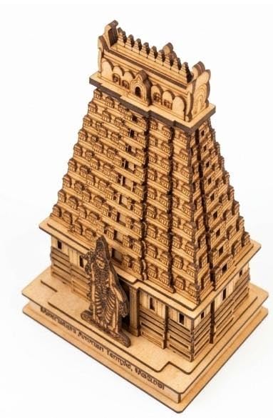 Meenakshi Amman Temple Madurai 3D Wooden Model – 10 Inch MDF Gopuram Miniature Replica | Hindu Temple Showpiece for Home Temple, Office Desk, Pooja Room Decor & Housewarming Gift