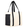 DOUBLE R BAGS Heavy Duty Canvas Grocery Bag with Side Pockets, Reusable Shopping Tote with Handles, Large Multipurpose Cotton Bag for Grocery, Jhola, Beach, Picnic, Travel. (Black, Pack of 2)