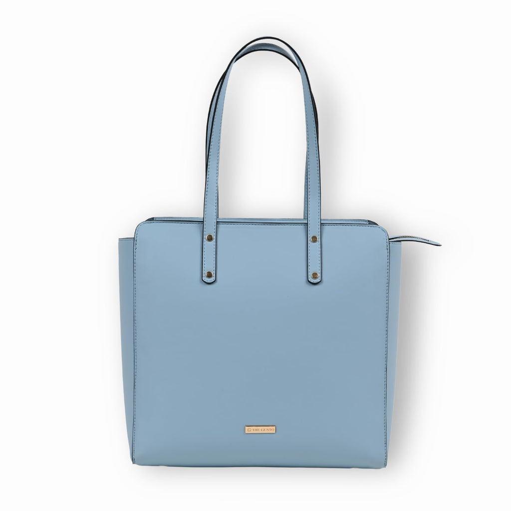 The Gusto Beyond Plus - Premium Vegan Leather Tote Bag for Women, Big Size, Blue | Stylish Handbag for women with Zip Closure | Fit for Office Bag, College, Travel Use | Handcrafted in India