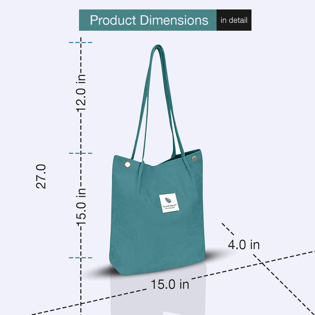 Lyrovo Women Corduroy Shoulder Tote Bag for Work Beach Travel and Shopping Grocery (Green)