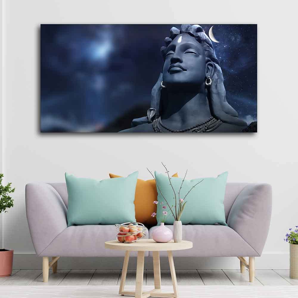 VIBECRAFTS Canvas Paintings for Living Room Drawing Room Shiva with Moon on the Head Wall Painting Fitted with Wooden Frame for Home|Office|Gift(PTVCH_2274)