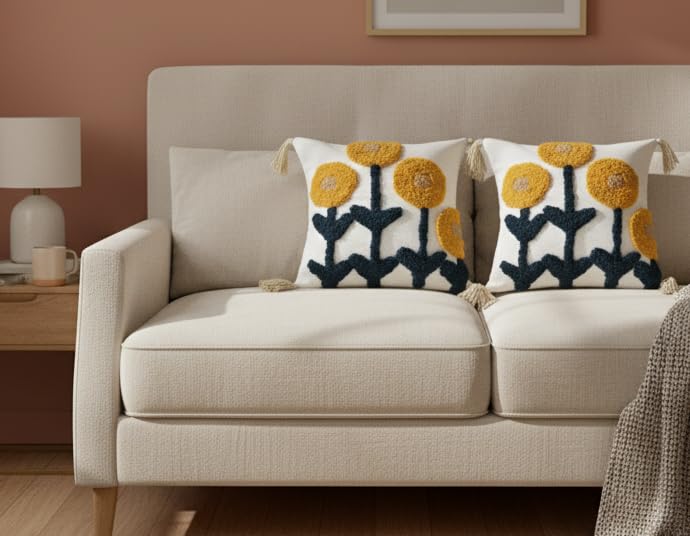 Furnistitchs Premium Decorative Throw Cushion Pillow Cover Boho Home Decor - Living Room Bedroom Couch Sofa Cushion Covers 16 inch x 16 inch (2, Cream Polka)