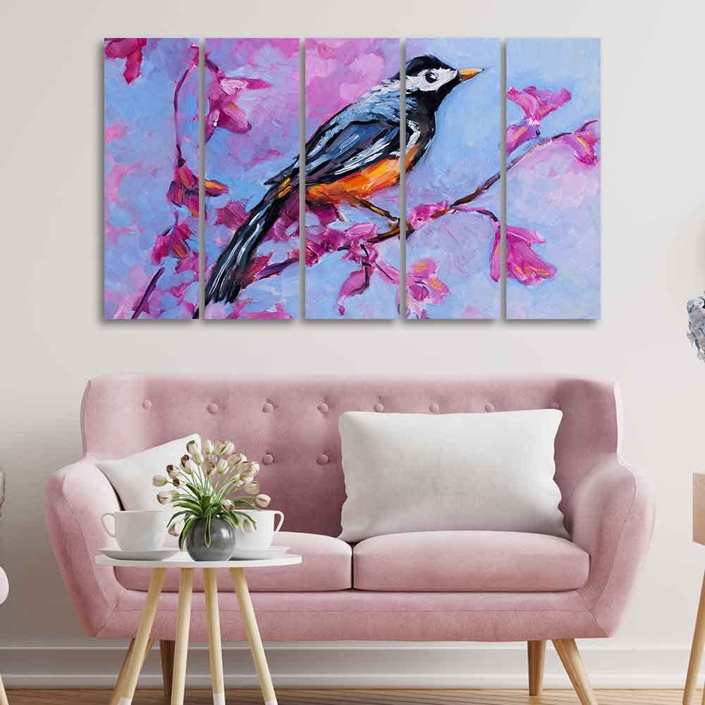 VIBECRAFTS Bird with Nature Abstract Design Five Pieces Wall Painting For Home|Office|Living Room|Gift (PTVC5Pcs4_8587)