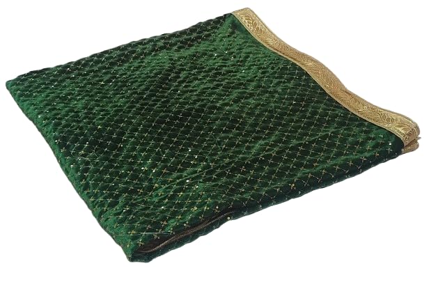 Lakshmi Maa Collection Rumala Sahib Double Set Velvet Green with Beautiful Wide Golden gota Set of 4 PEC