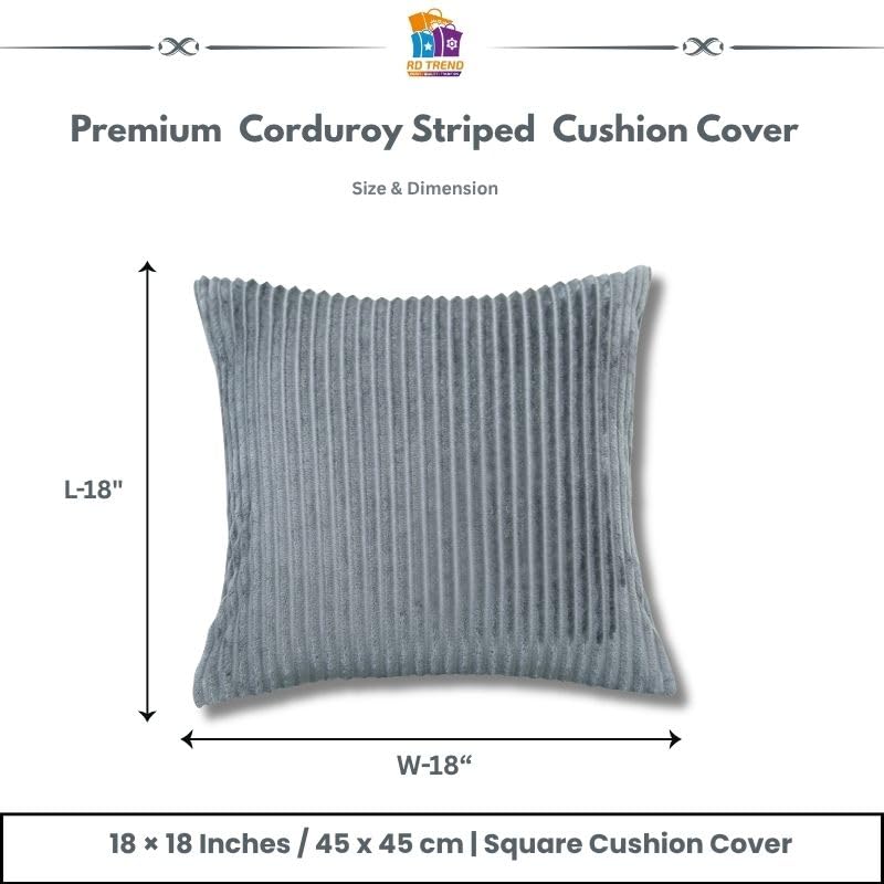 RD TREND® Cushion Cover Set of 5, Decorative Sofa Living Room Home Square Cushion Covers 18 Inch x 18 Inch, Aesthetic Corduroy Striped Double Sided (Grey, Pack of 5)