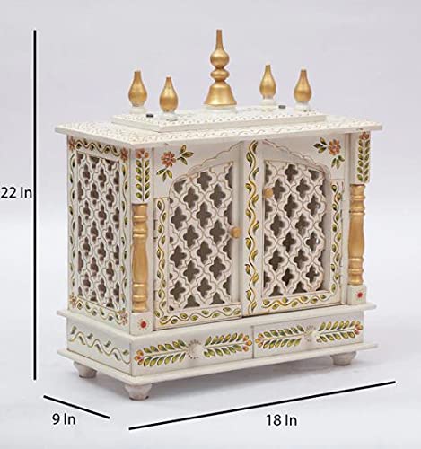 Jodhpur Handicrafts MDF Wood Home Temple Pooja Cupboard for Home Pooja Mandir for Home Big Size 6 Feet (18 inch x 9 inch x 22 inch, White & Green)
