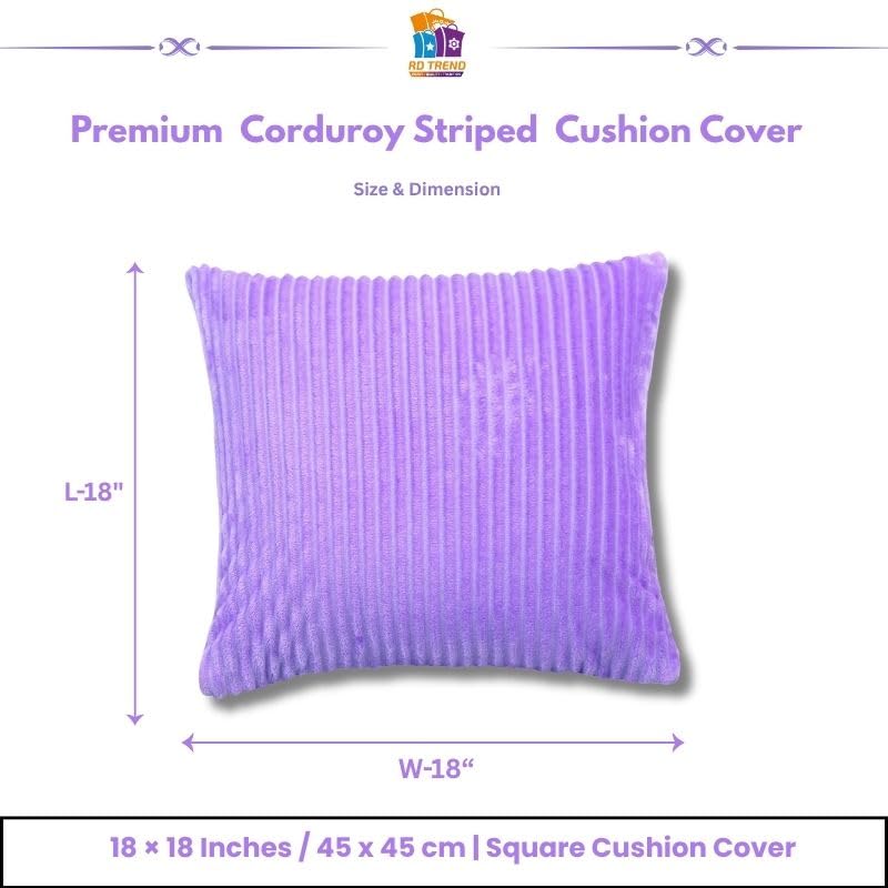 RD TREND® Cushion Cover Set of 2, Decorative Sofa Living Room Home Square Cushion Covers 18 Inch x 18 Inch, Aesthetic Corduroy Striped Double Sided (Lavender)