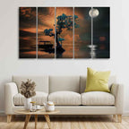 VIBECRAFTS Amazing Tree under The Moon Premium Wall Painting of Five Pieces For Home|Office|Living Room|Gift (PTVC5Pcs4_8715)