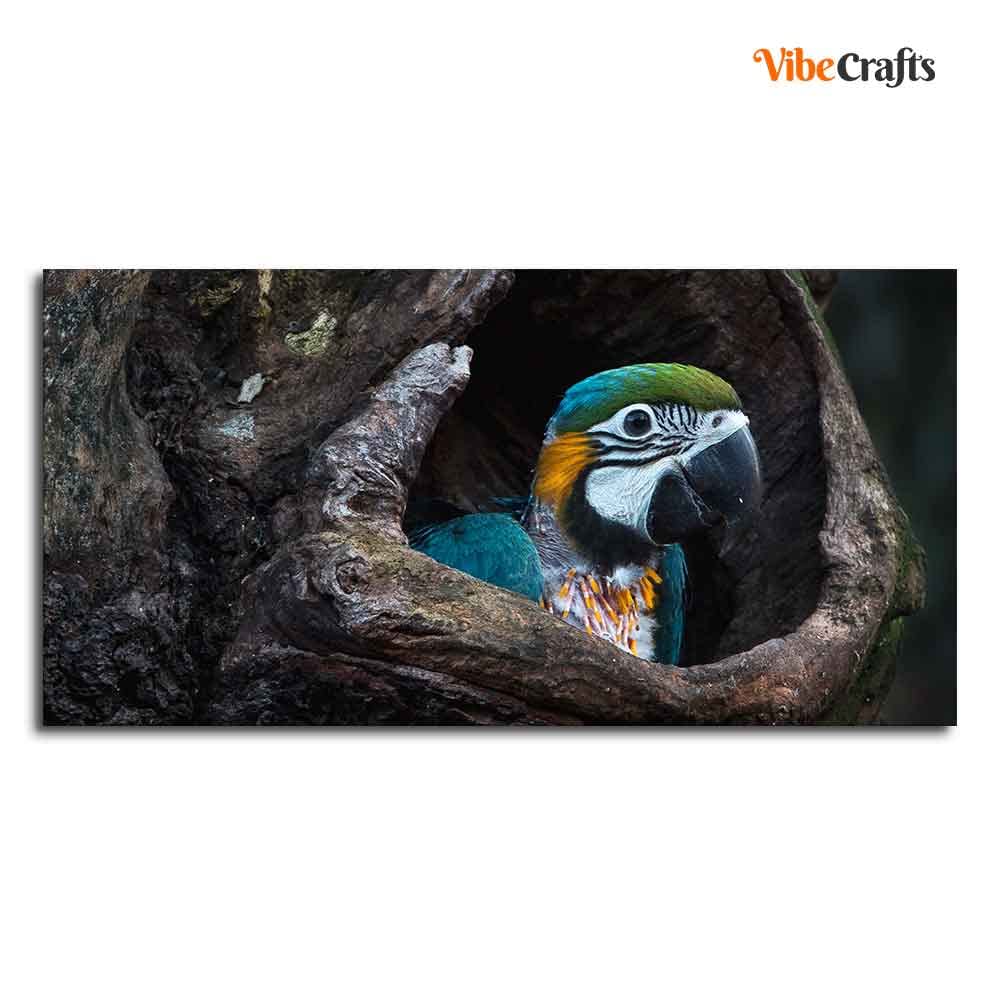VIBECRAFTS Canvas Paintings for Living Room Drawing Room Mascaw Parrot In Tree Hole Canvas Wall Painting Fitted with Wooden Frame for Home | Office | Gift (PTVCH_2314)