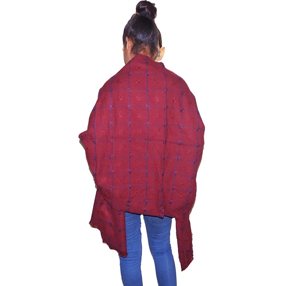 JMP Women's 100% Pure Wool Heavy Embroidery Shawl, Warm and Soft texture, Luxury Shawls, Stoles, Wraps (Maroon)