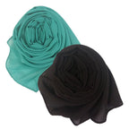 Trending Combo of 2 Muslim Women Malaysian Soft Plain Chiffon Georgette Fancy Hijab/Scarves/Shawl/Stoles/Duppatta/Solid head Wrap College Girls Abaya Scarf Collection (Sea Green, Choco Brown)