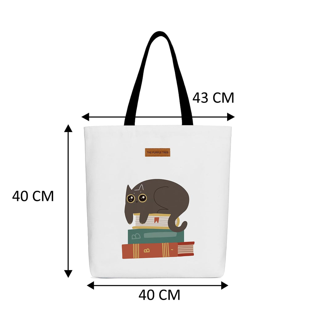 The Purple Tree Eco-Friendly Canvas Tote Bag, Sustainable, Reusable Shopping, Beach, Travel or Everyday Tote, Wide Tote Bag, Cute Cat
