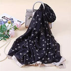 Fatimiyah Enterprises Luxury Printed Silk Scarf for Women – Soft Floral Silk Stole, Lightweight Fashion Shawl Wrap for Wedding, Party & Casual Wear (Black & Cream)