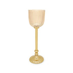 Pure Home + Living | Hurricane | Ribbed Glass | Brown | Small - 8.5 x 8.5 x 26 cm | Glass Hurricane with Metal Stand | Decorative, Home Décor, Candle Holder, Gift | Single