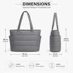COZIESS 1Pack, Stylish Women's Office Tote Bag with Multi Compartment, Lightweight Puffy Shoulder Handbag, Large Capacity College Bag with Side Pockets for Travel, Work & Daily Use - Grey