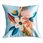 Vendola Printed Satin Sofa Cushion Covers Set of 5 16 inch x 16 inch, Blue, White & Red Throw Pillow Covers for Sofa, Decorative Cushion Covers for Living Room, Bedroom, Couch, (Blossom, 16x16)