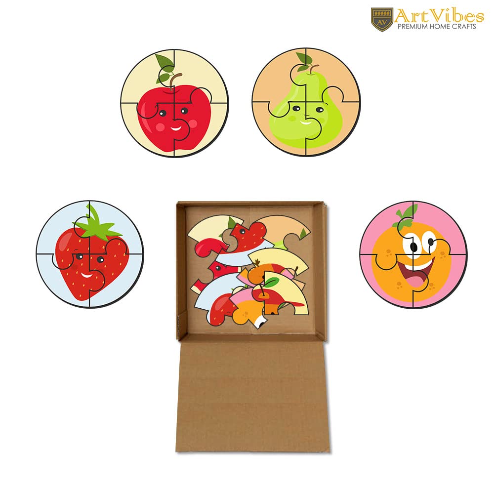 Artvibes Fruits Premium Wooden Puzzles for Kids | Jigsaw Puzzles for Kids Age 2-5 | 4 Piece Puzzles | Toddlers Wooden Puzzle (PZ_603NN), Set of 6