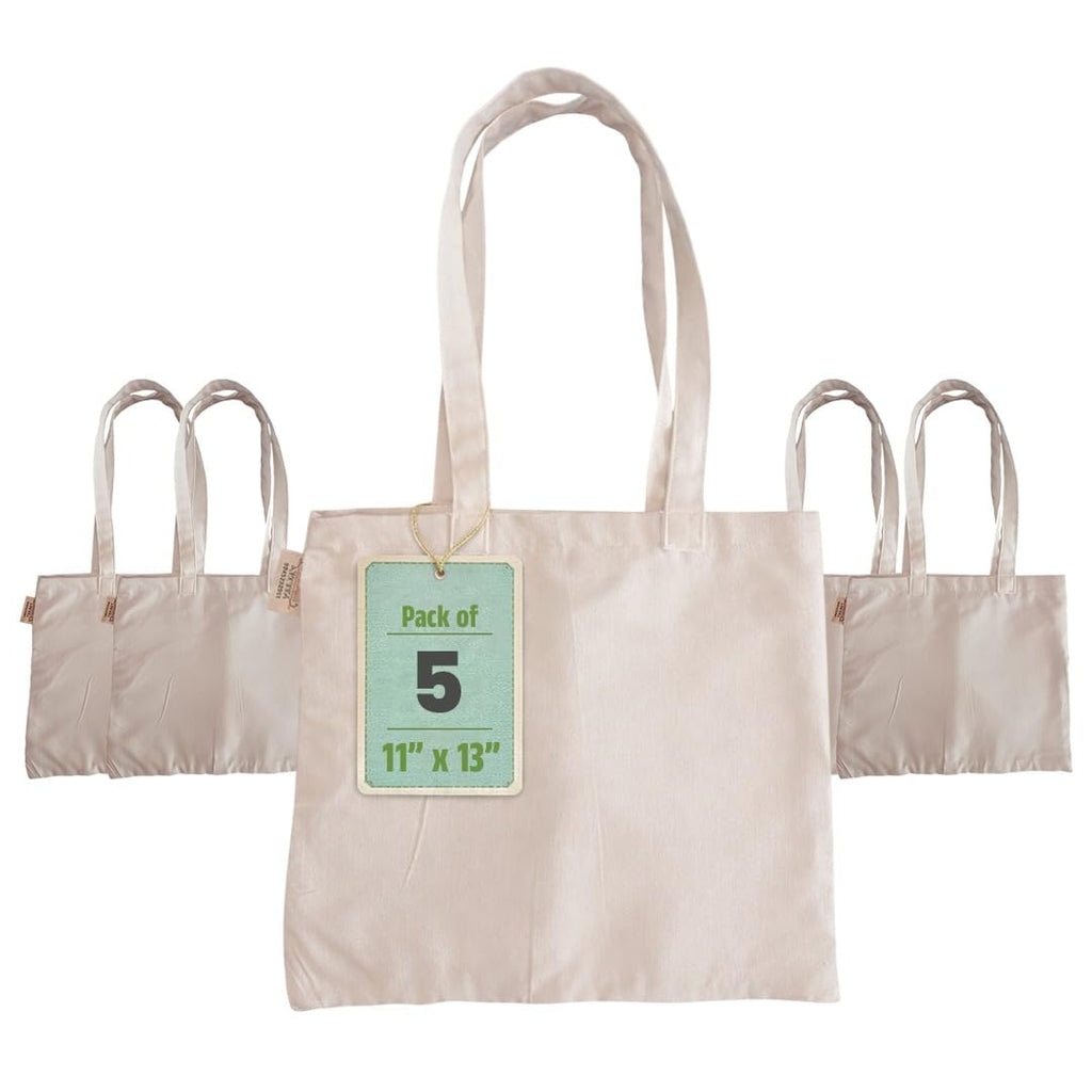11x13 Inch Plain Canvas Tote Bag | 1 Pc, 5 Pcs, 7 Pcs, 10 Pcs, 15 Pcs, 20 Pcs, 25 Pcs | 100% Organic Reusable 180 GSM Cotton Handbag for Shopping, Daily Use, Grocery, DIY Painting & Storage (5)