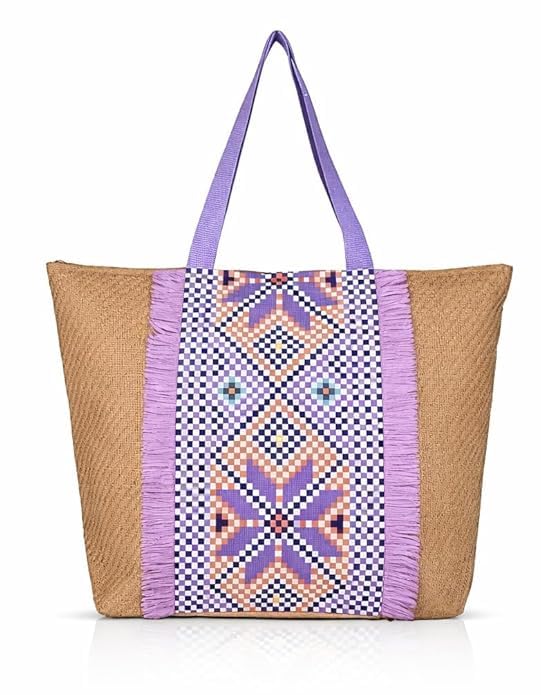 ASIAN Beach Tote Bag with Rope Handles For Women & Girls Beige with Pink Palm Print | Large Shoulder Bag, Stylish Designer Handbag, Lightweight, Perfect for Office Bag, College Bag & Shopping Use