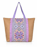 ASIAN Beach Tote Bag with Rope Handles For Women & Girls Beige with Pink Palm Print | Large Shoulder Bag, Stylish Designer Handbag, Lightweight, Perfect for Office Bag, College Bag & Shopping Use