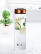 CELLO H2O Glass Water Bottle for Fridge 1000 ml Copper | Microwave Freezer & Dishwasher Safe, Easy to Clean & Pour Wide Mouth Lead-Free Toughened Glass Water Bottle for Kitchen Office Travel & Gifting