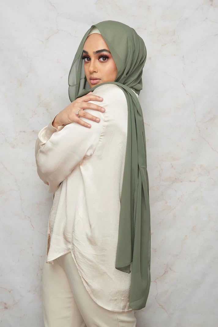 ICW GIRLS GEORGETTE SOLID PLAIN SCARF STOLES SHAWL HIJAB FOR WOMEN 85 X 180 CM (Olive Green), Female